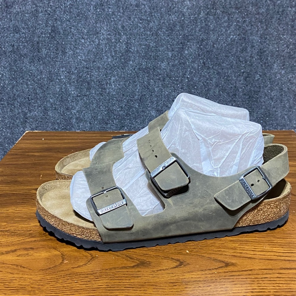 Birkenstock Milano BS Faded Khaki Leather Sandals Regular Fit Men US‎ 12